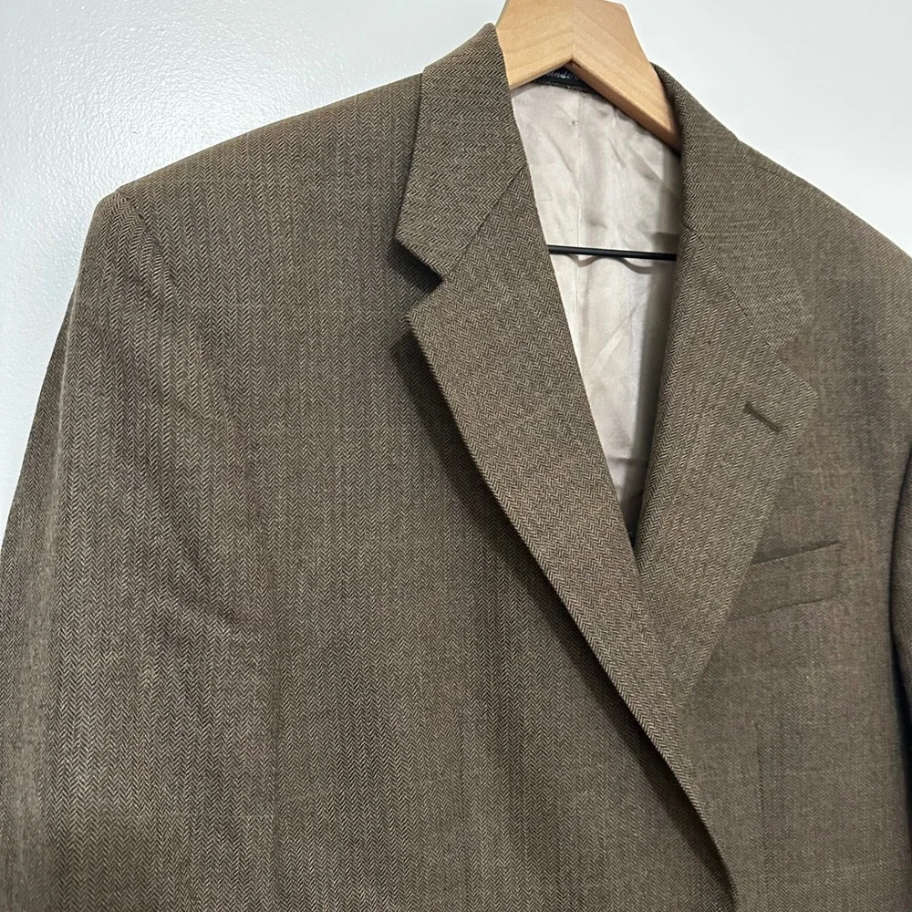 Lauren Ralph Lauren | Men's 100% Wool Brown Herringbone Blazer Sport Coat, 40L